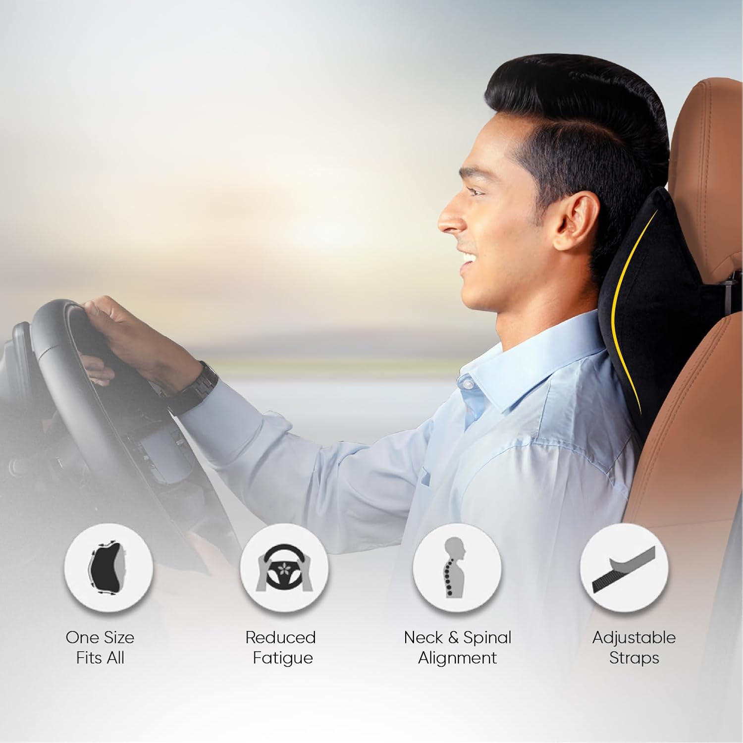 1.3 Ergonomic Bone Shaped Graphite Infused Memory Foam Car Neck Rest Pillow for Driving Comfort