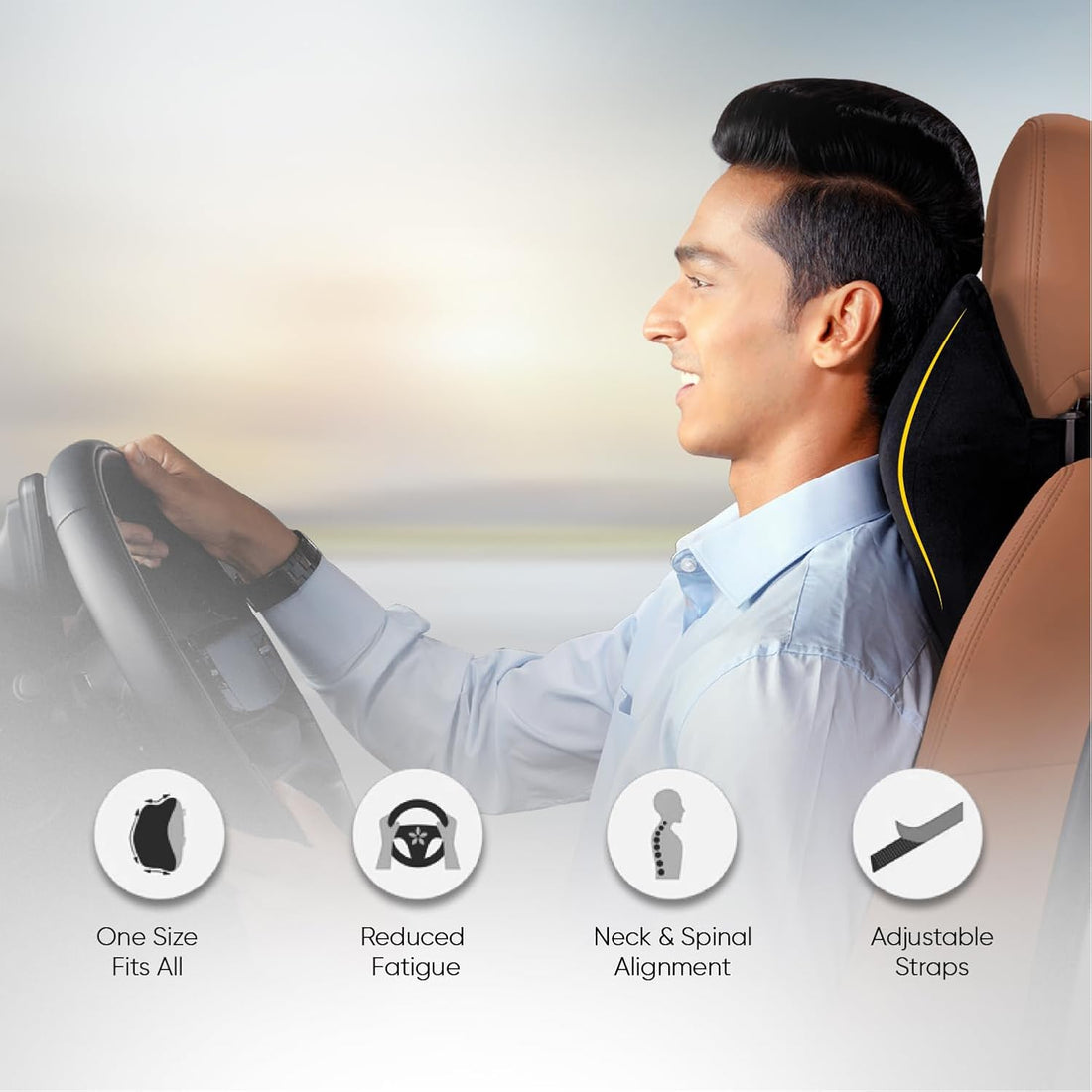 1.3 Ergonomic Bone Shaped Graphite Infused Memory Foam Car Neck Rest Pillow for Driving Comfort